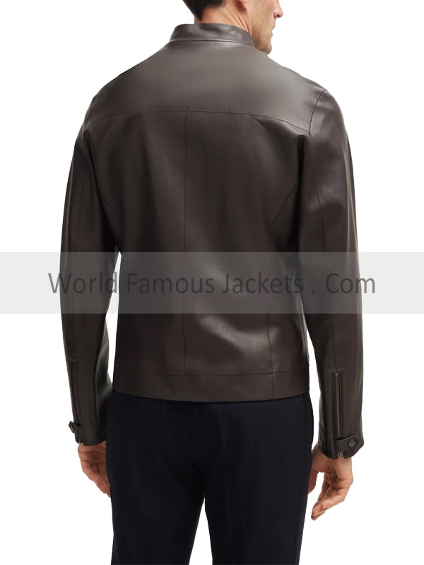 Brown Leather Regular-Fit Jacket