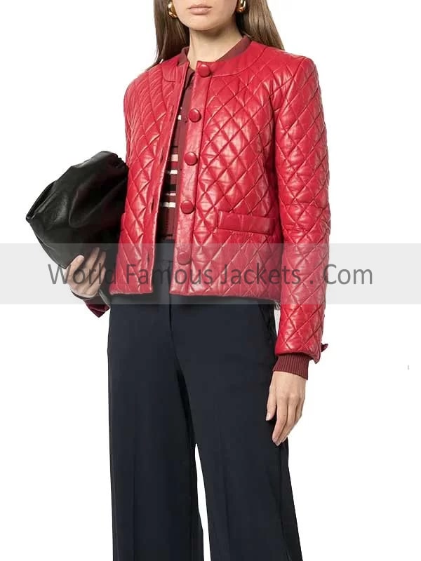 Diamond Quilted Red Leather Jacket
