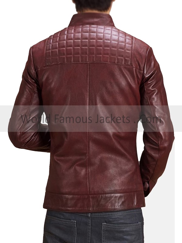 Maroon Quilted Biker Leather Jacket
