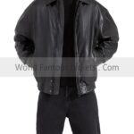 Men's Black Faux Leather Oversized Bomber Jacket