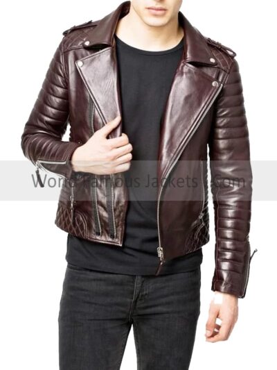 Men's Brown Quilted Leather Biker Jacket