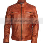 Men's Quilted Brown Leather Fashion Biker Jacket
