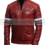 Men's Striped Red Cafe Racer Leather Jacket