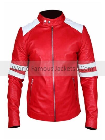 Men's Zip-Up Red Leather Motorcycle Jacket