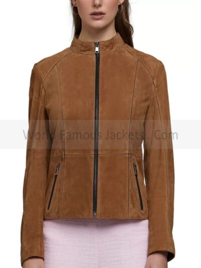 Modern Look Women's Brown Suede Leather Jacket
