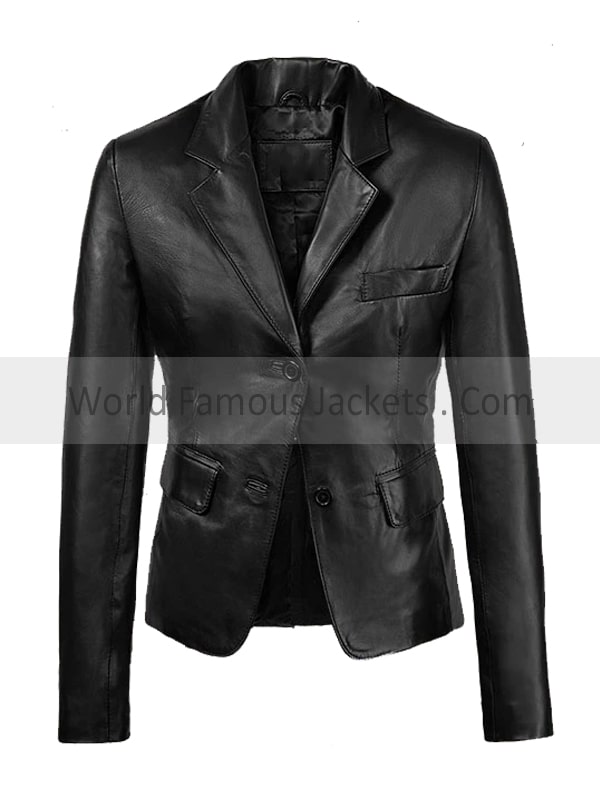 Women's Black Leather Blazer