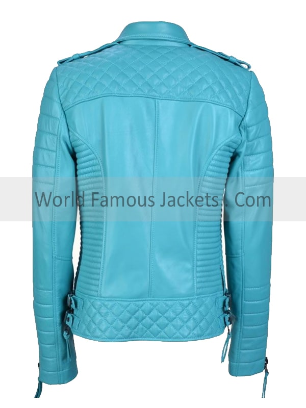 Women’s Blue Leather Quilted Padded Jacket
