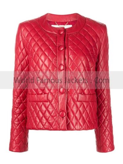 Women’s Diamond Quilted Red Leather Jacket