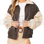 Women's Two Tone Faux Leather Oversized Bomber Jacket
