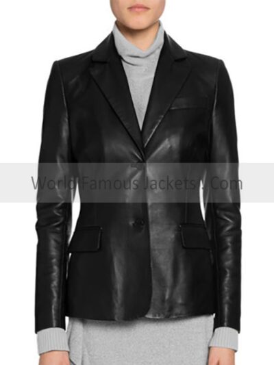 Women's Plain Black Leather Blazer