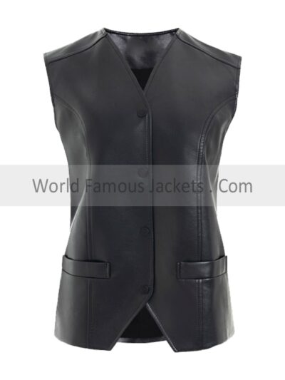 Women’s Plain Black Leather Vest