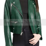 Women's Shiny Green Leather Motorcycle Jacket