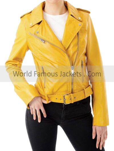 Women’s Yellow Motorcycle Leather Jacket