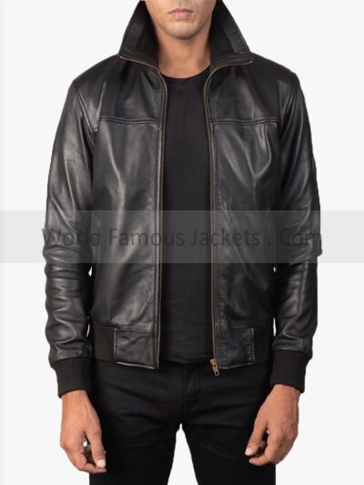 Air Rolf Black Leather Bomber Jacket