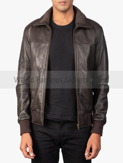 Air Rolf Brown Leather Bomber Jacket