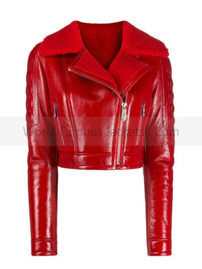 Lainey Red Lambskin Leather Cropped Jacket