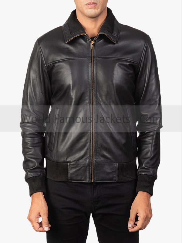 Men's Air Rolf Black Leather Bomber Jacket