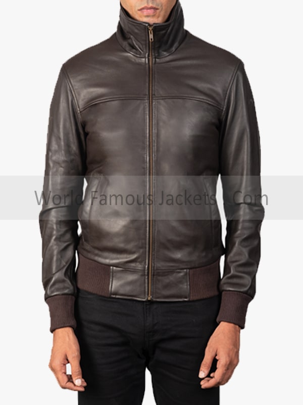 Men's Air Rolf Brown Leather Bomber Jacket
