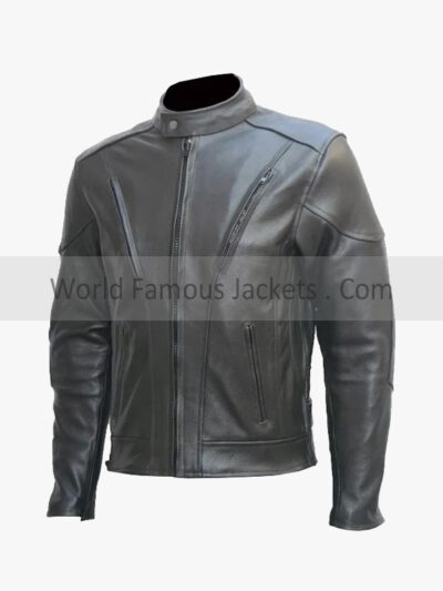 Men's Black leather riding biker jacket