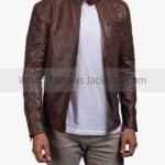 Men's Dean Brown Leather Biker Jacket