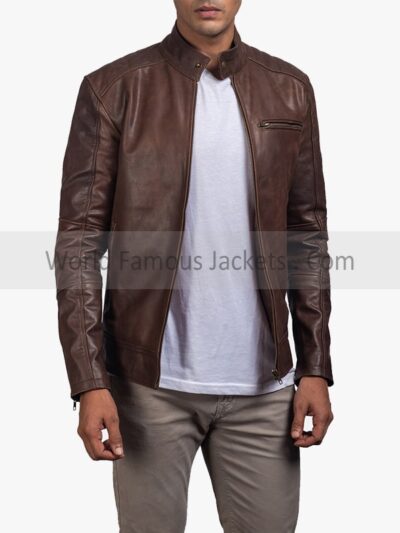 Men's Dean Brown Leather Biker Jacket