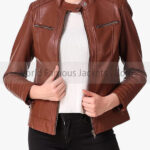 Brown Moto Leather Jacket For Women’s