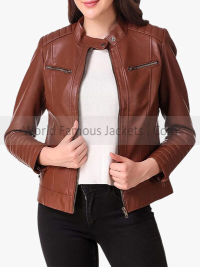 Brown Moto Leather Jacket For Women’s