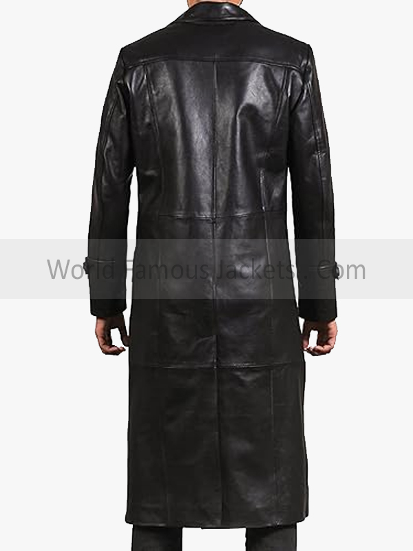 Long Black Leather Trench Coat