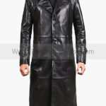 Men's Long Black Leather Trench Coat