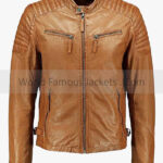 Men's Quilted Leather Cafe Racer Biker Jacket