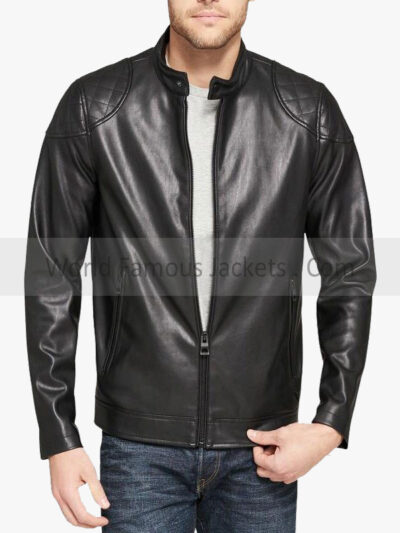 Men's Simple Black Motorcycle Leather Jacket