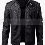 Men’s Slim-Fit Black Leather Biker Jacket