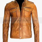 Men's Tan Distressed Motorcycle Real Leather Jacket