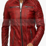 Men's Vintage Red Leather Cafe Racer Biker Jacket