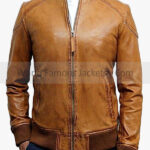 Men's Waxed Sheepskin Leather Bomber Jacket