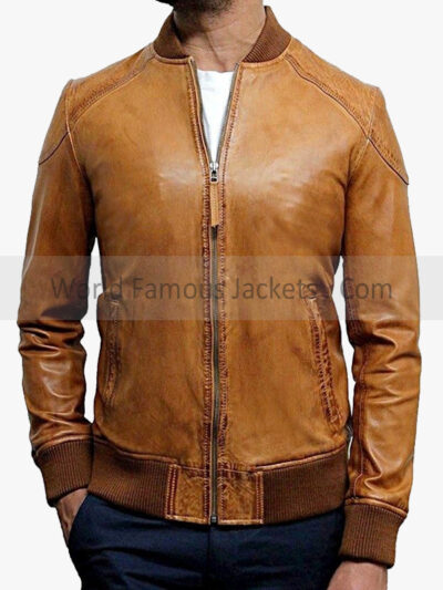 Men's Waxed Sheepskin Leather Bomber Jacket