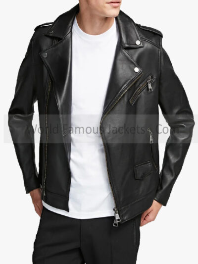 Motorcycle Black Leather Jacket Men