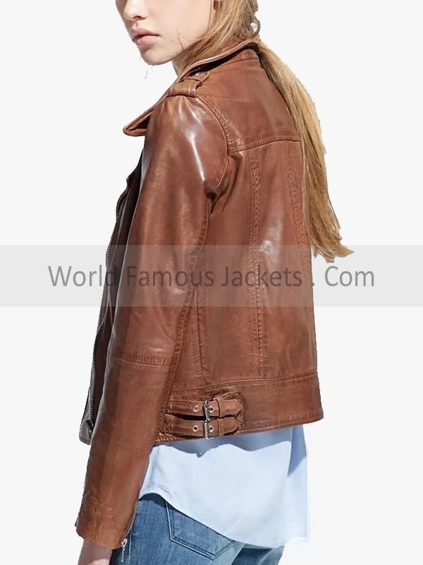 Motorcycle Rider Brown Leather Jacket