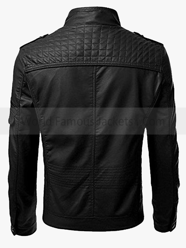 Slim-Fit Black Leather Biker Jacket
