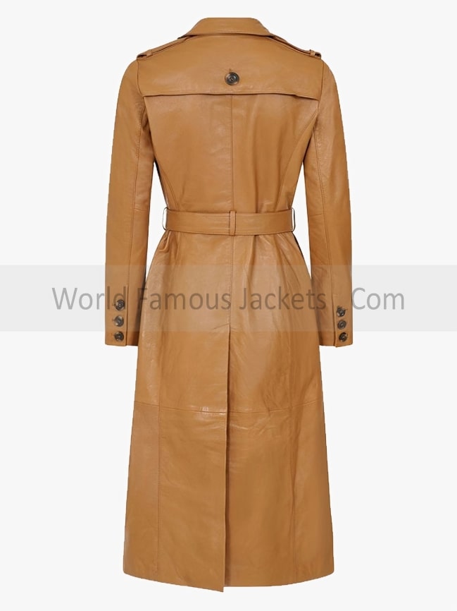 Tan Brown Belted Trench Leather Coat