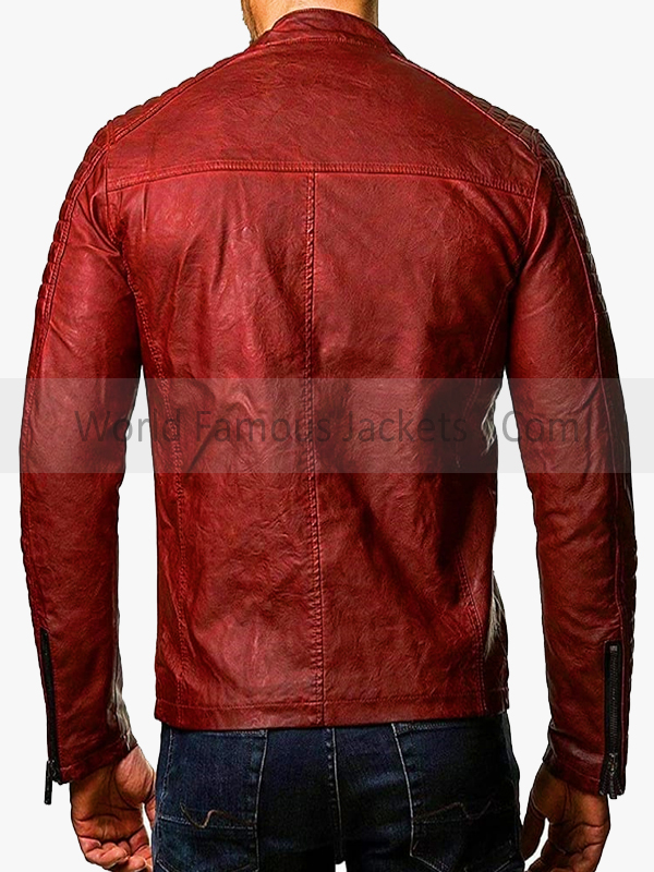 Vintage Red Leather Cafe Racer Biker Jacket