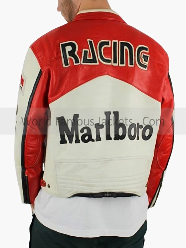 White & Red Marlboro Motorcycle Leather Jacket