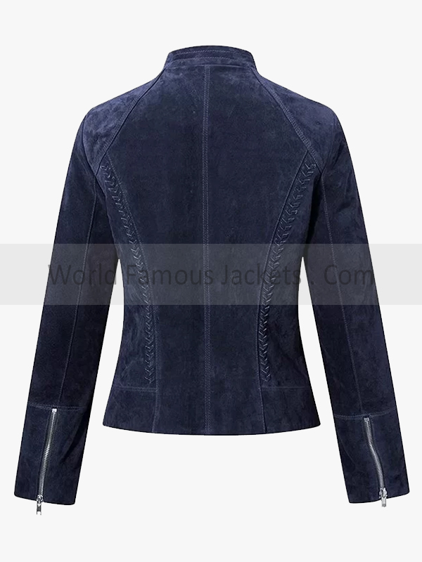 Women's Blue Suede Leather Motorcycle Jacket