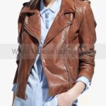 Women's Motorcycle Rider Brown Leather Jacket