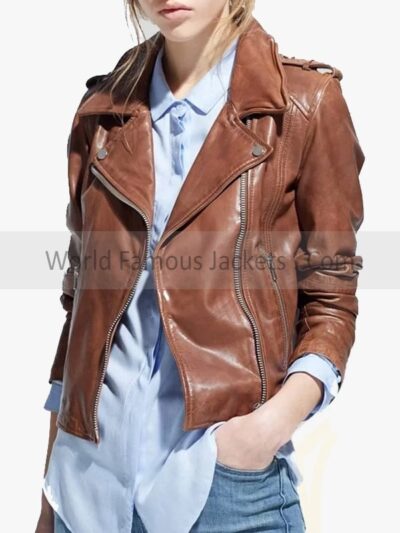 Women's Motorcycle Rider Brown Leather Jacket