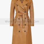 Women's Tan Brown Belted Trench Leather Coat