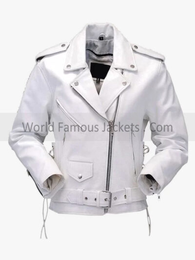 Women's White Motorcycle Leather Jacket