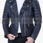 Women’s Quilted Padded Black Leather Jacket