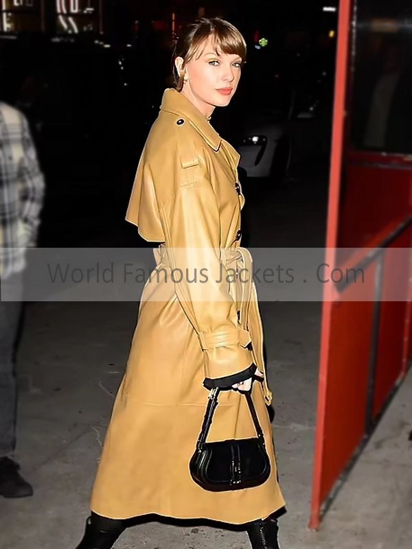 Taylor Swift Tan Leather Trench Coat